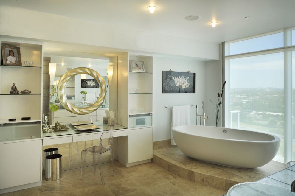Inspiration for a contemporary bathroom in Nashville with a freestanding bath.