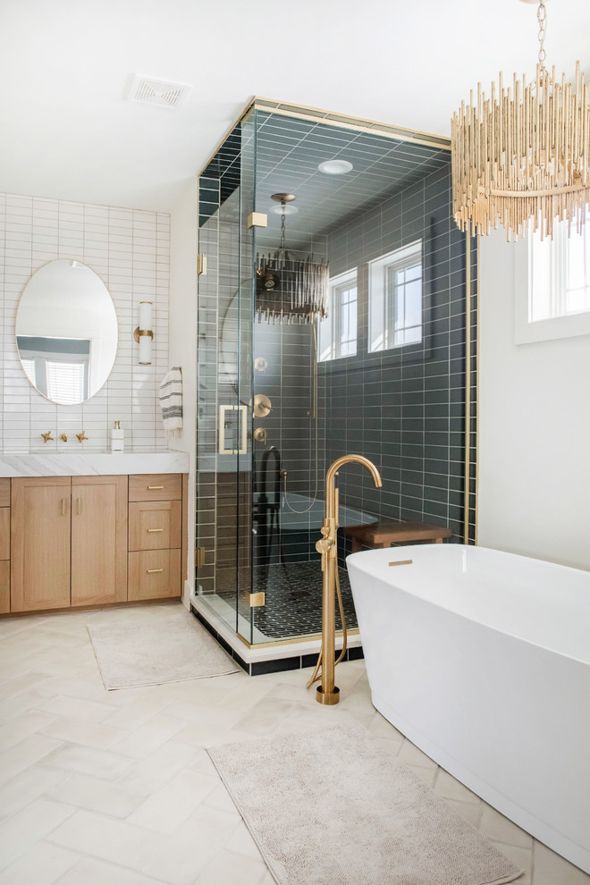 Dramatic White and Grey Tile for Master Bath Traditional Bathroom