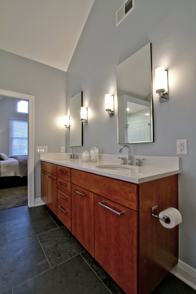 Dual Cherry Vanity Cabinetry - Contemporary - Bathroom - Indianapolis