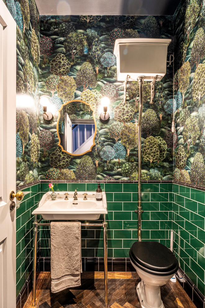 Transitional powder room photo in London