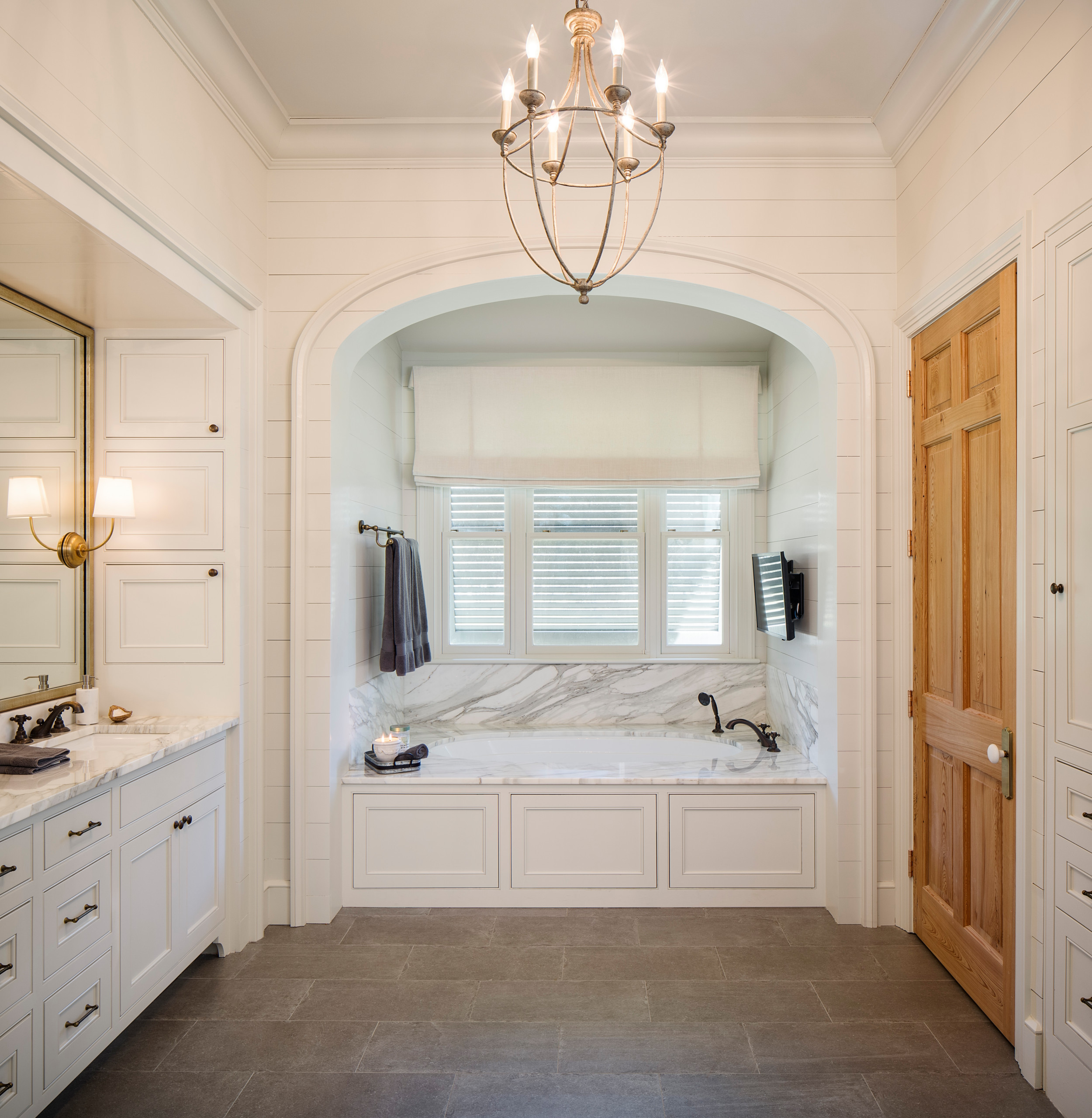 Stylish Bathroom Furniture with White Shiplap Walls