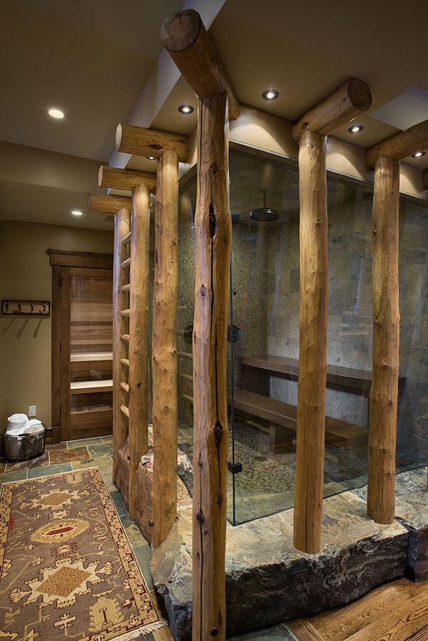 Idée de décoration pour une salle de bain bohème.