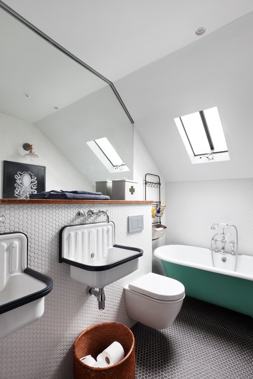 Traditional Charm: Boys Bathroom Inspirations with Green Freestanding Bathtub