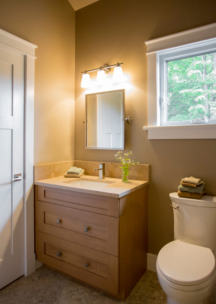 Bathroom - mid-sized contemporary master bathroom idea in Jacksonville with recessed-panel cabinets and an undermount sink