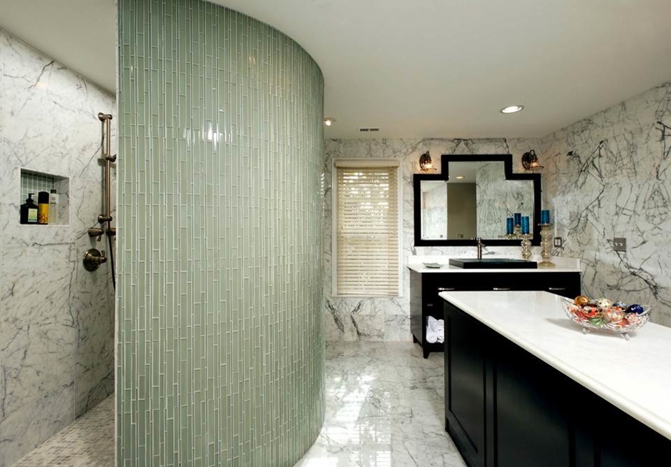 Elegant Bath Remodel in Mt. Vernon Area Uses Marble and Glass ...