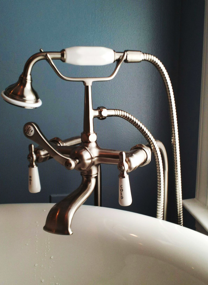 Elegant Master Bathroom Renovation, bathtub faucet Traditional