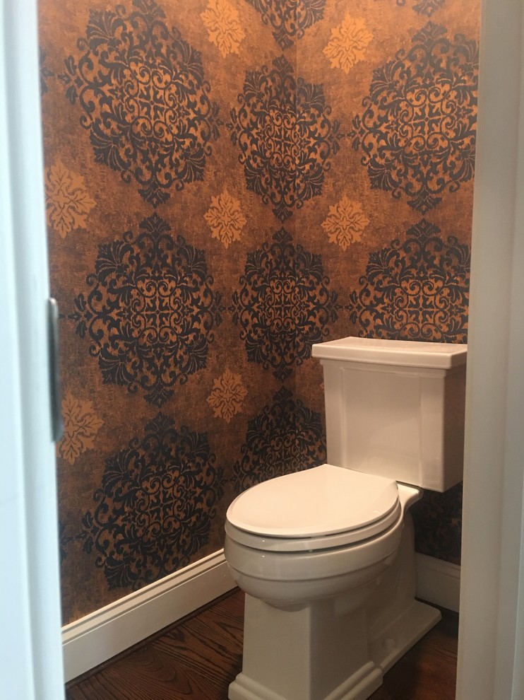 Elegant wallpaper in half bath Eclectic Bathroom New York by