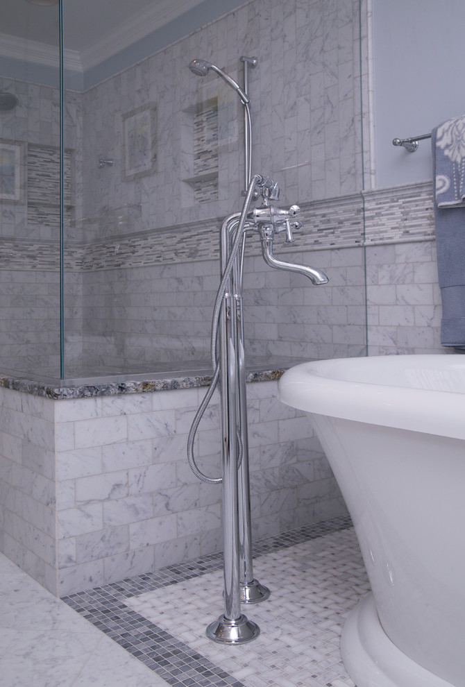 Elegant White & Grey Marble Master Bathroom Transitional Bathroom