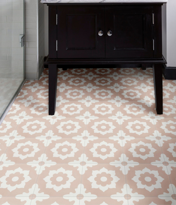 Inspiration for a craftsman white tile porcelain tile and pink floor bathroom remodel in London