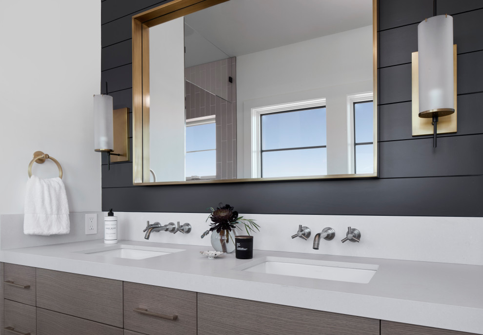 Design ideas for a medium sized contemporary ensuite bathroom in San Francisco with flat-panel cabinets.