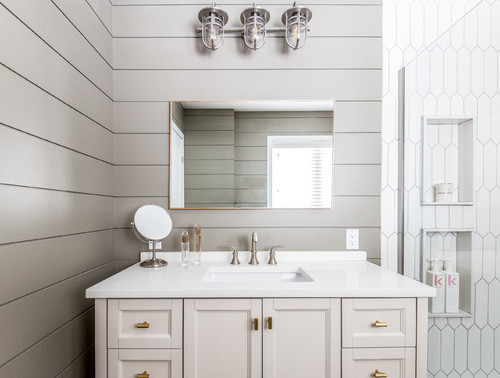 Modern bathroom with curbless shower and hexagon tiles on Craiyon