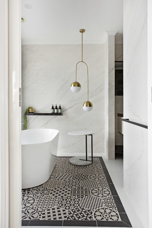 Modern Luxury Bathroom with Patchwork Floor Tiles