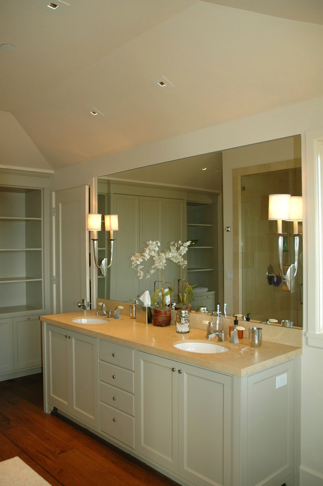 This is an example of a traditional bathroom in San Francisco with a submerged sink.