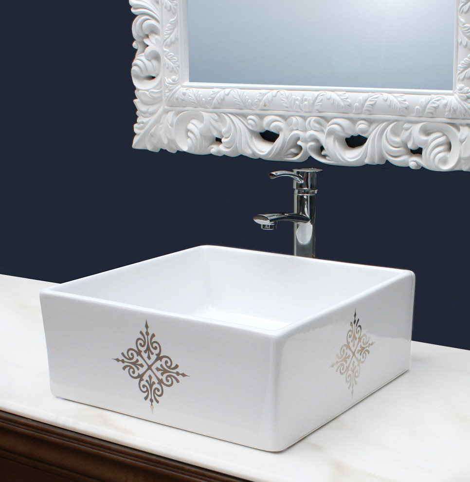 Foto di una piccola stanza da bagno con doccia tradizionale con top in marmo, lavabo a bacinella, pareti blu, consolle stile comò e ante in legno bruno