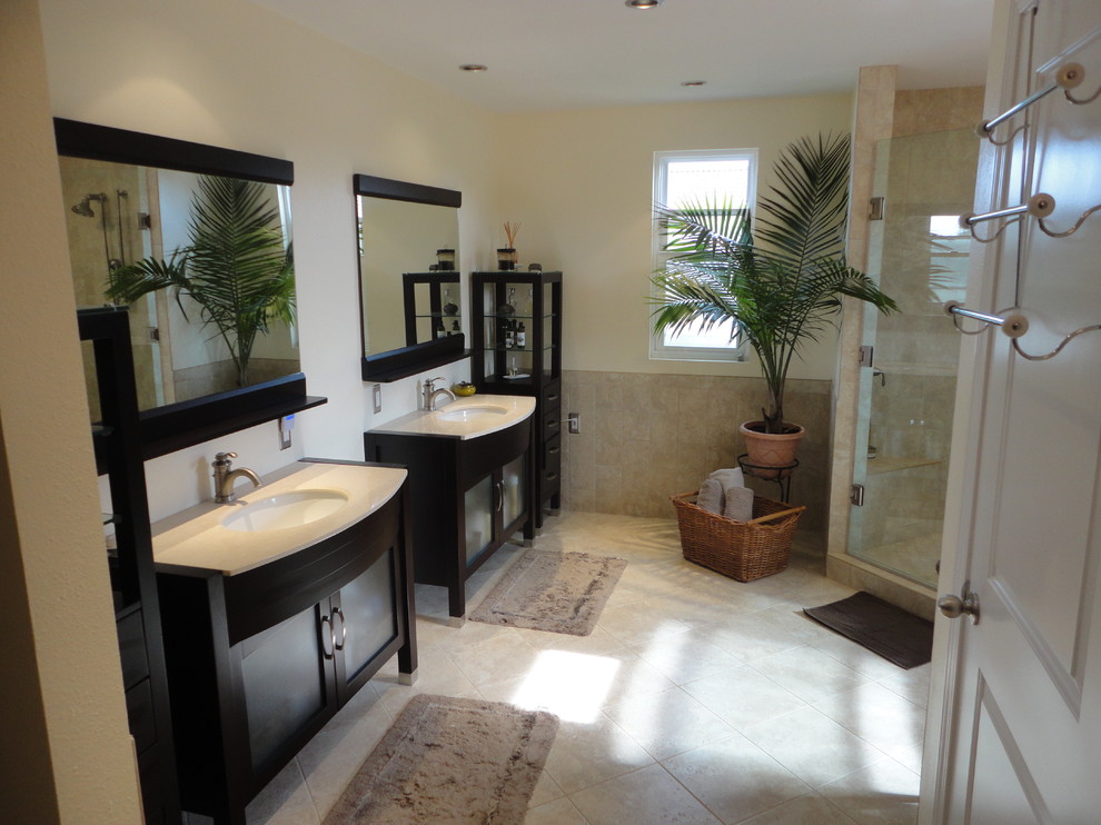 Example of an island style bathroom design in Orange County