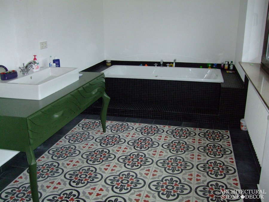 Esempio di una stanza da bagno padronale mediterranea con piastrelle di cemento e pavimento in cementine