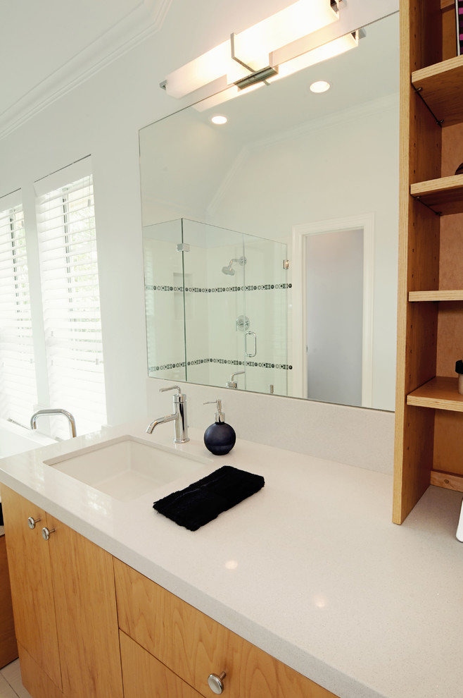 Flush White Quartz Countertop - Contemporary - Bathroom - Houston - by ...