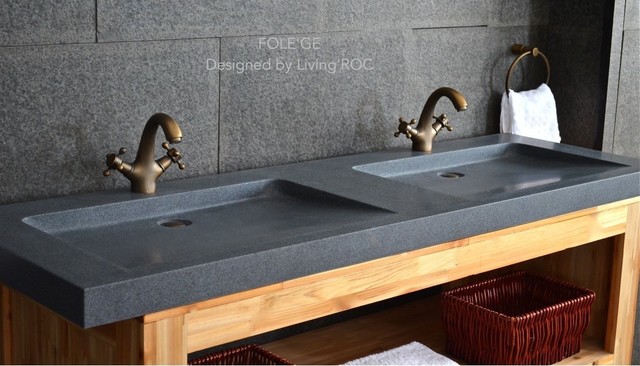 Fole Ge 63 X20 Double Trough Granite, Double Trough Bathroom Sink