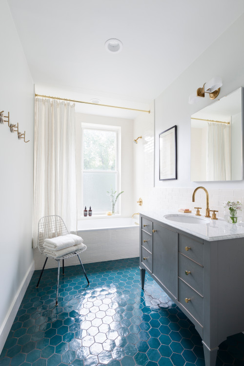 Moroccan Delight: Transitional Bathroom with Glazed Terra-Cotta Tiles