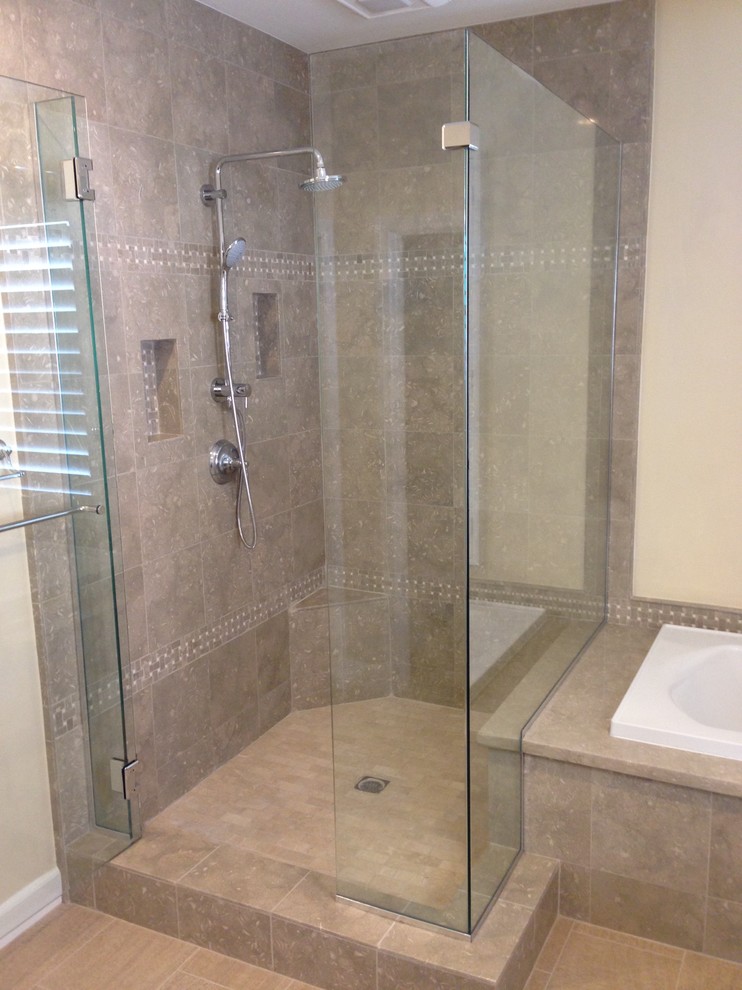 Fossil Limestone Shower Modern Bathroom Orange County by