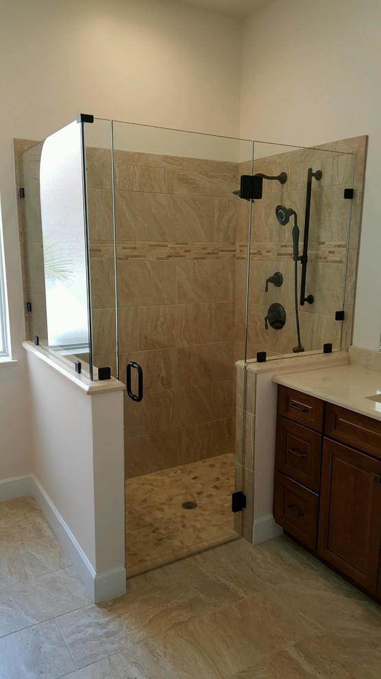 Frameless Glass Hinged Shower Doors Contemporary Bathroom Miami