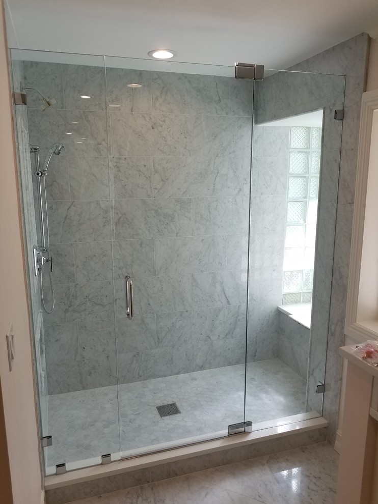 Frameless Glass Hinged Shower Doors Contemporary Bathroom Miami