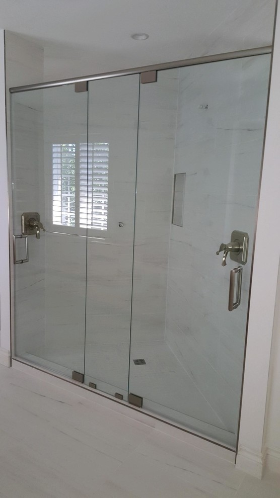 Frameless Header Hinged Shower Doors Contemporary Bathroom Miami