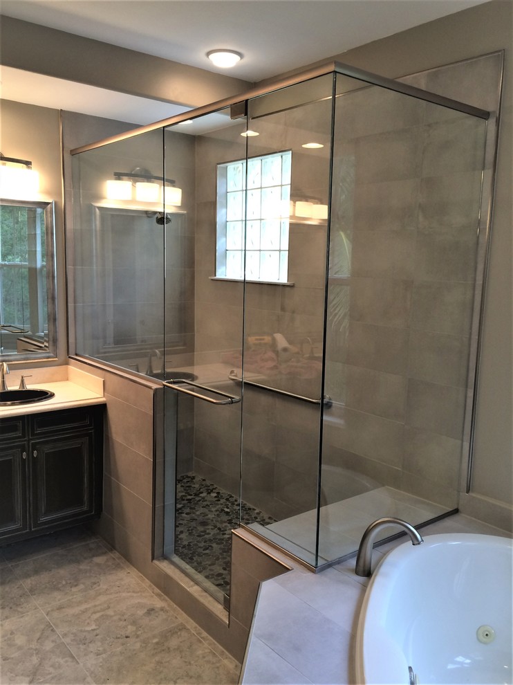 Frameless Header Hinged Shower Doors Contemporary Bathroom Miami