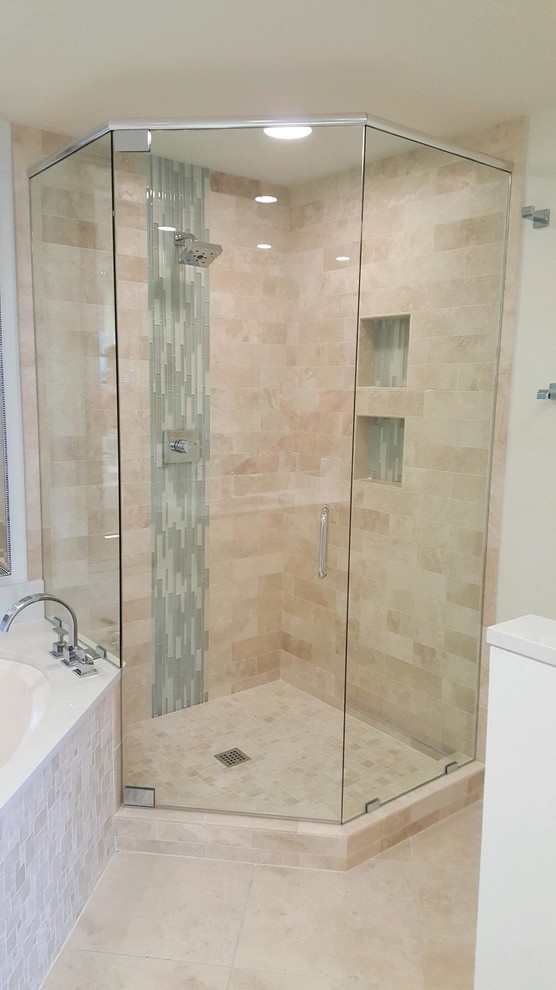 Frameless Header Hinged Shower Doors Contemporary Bathroom Miami