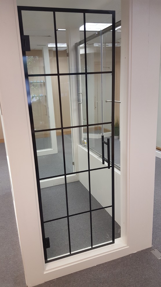 Frameless shower door with mullions Contemporary Bathroom New