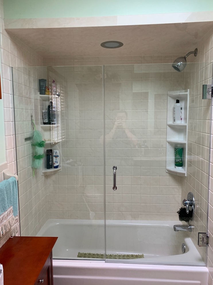 Frameless Swing Door and Panel On Tub Bathroom New York by