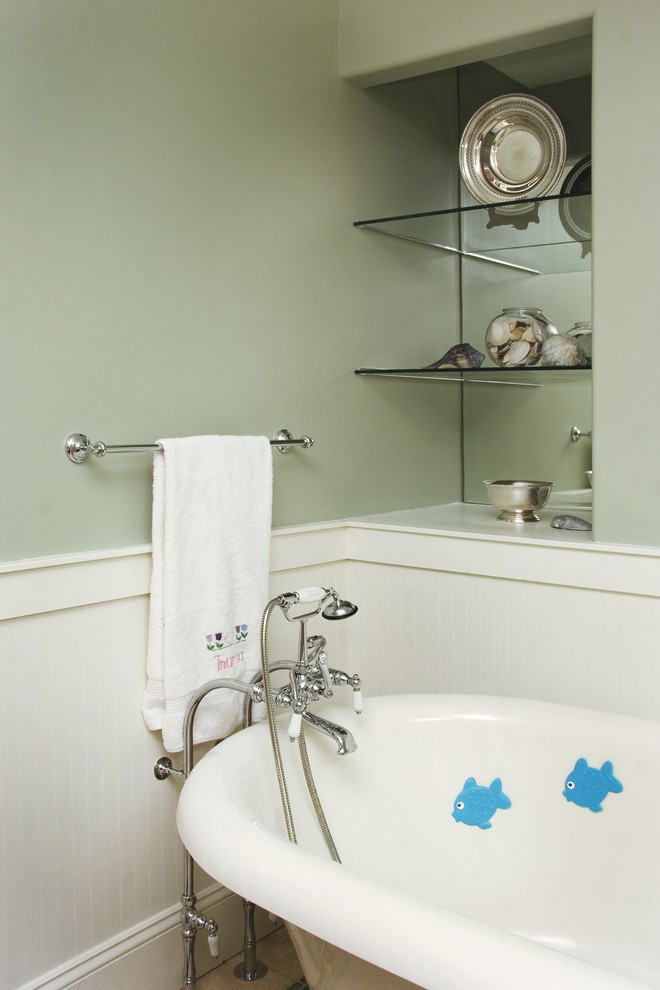 Arts and crafts freestanding bathtub photo in Other with green walls