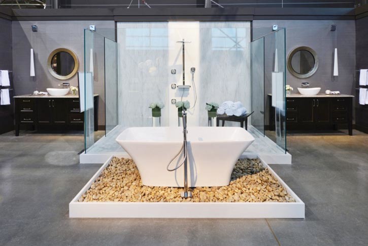 Medium sized modern ensuite bathroom in Kansas City with a freestanding bath.