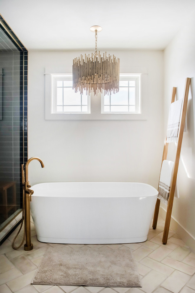 Freestanding Tub and Dark Grey Shower Tile for Contemporary Bath ...