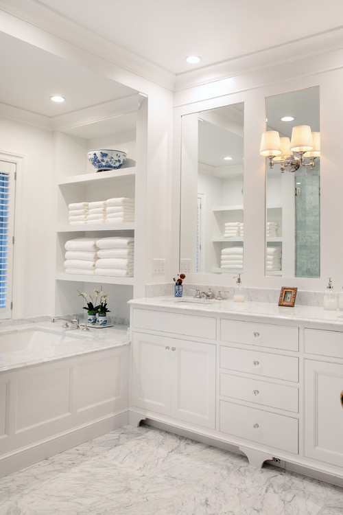 Premium white RTA cabinets with soft-close drawers and durable construction in a modern bathroom