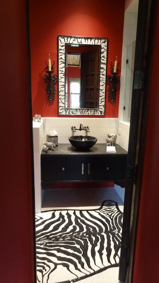 Bathroom - eclectic bathroom idea in Austin with red walls