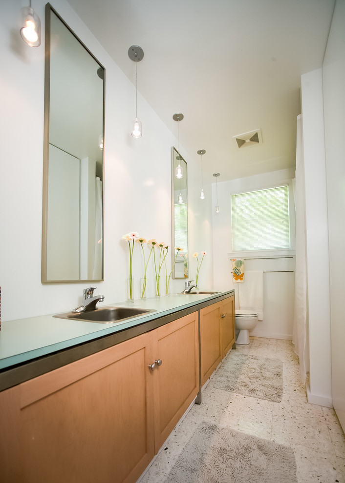 Galley Style Bathroom with His and Her Sinks Modern Bathroom