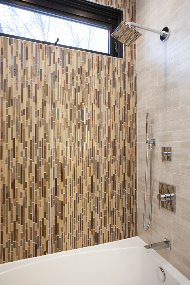 Glass and Slate Medley Accent Wall Tile Contemporary Bathroom