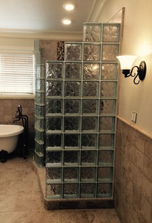 Glass block prefabricated shower kit Martinez California - Transitional ...