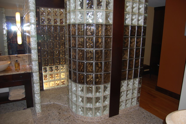 Glass Block Shower With Bronze Colored Glass Blocks Contemporary Bathroom Cleveland By Innovate Building Solutions Houzz