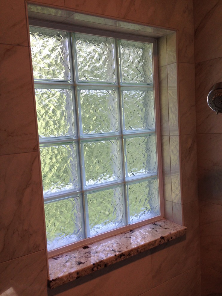 Glass block window in shower Contemporary Bathroom Boston by