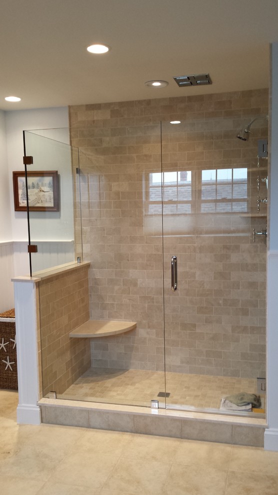 Glass Frameless Shower Enclosure with Pony Wall Bathroom New York