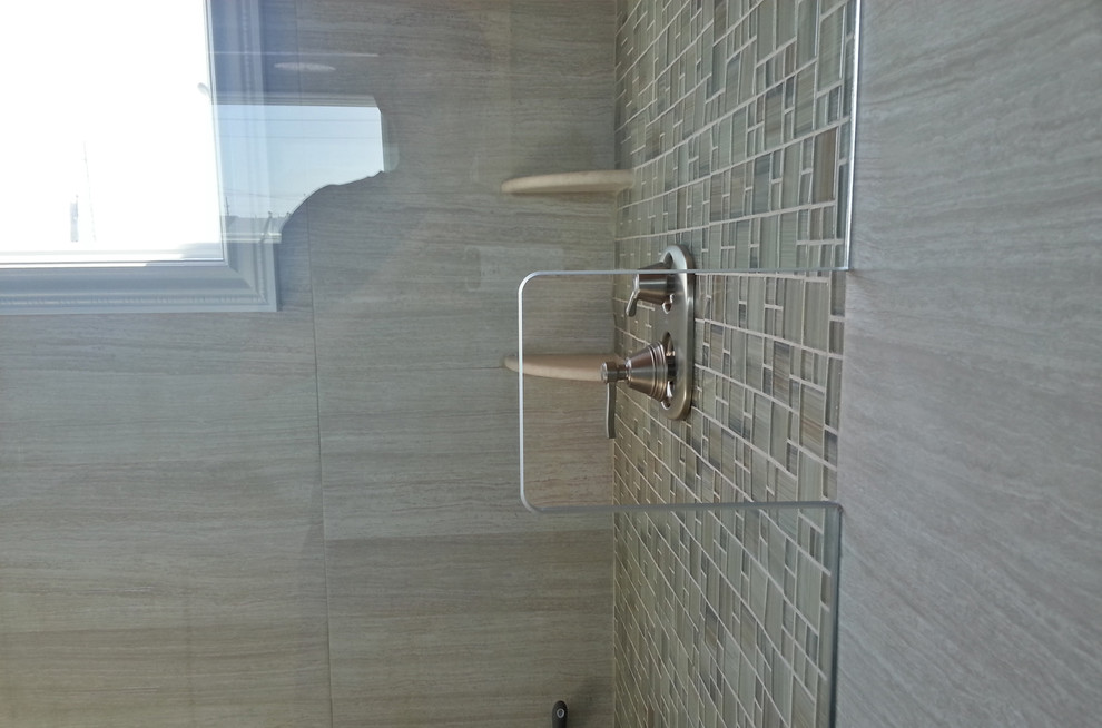 Glass Shower Wall Cutout Eclectic Bathroom New York by CnS