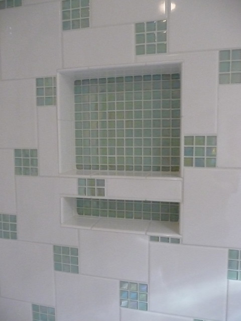 Glass Tile Accents in Shower Contemporary Bathroom St Louis