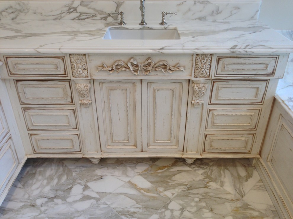 Design ideas for a rustic bathroom in Los Angeles with marble worktops.