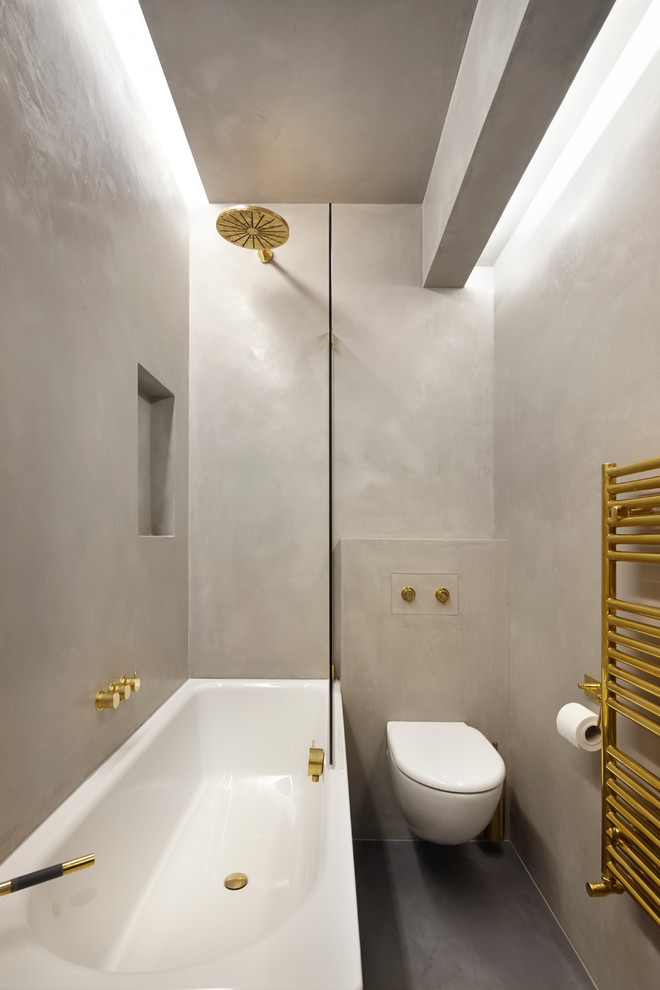 Стильный дизайн: маленькая ванная комната в современном стиле с плоскими фасадами для на участке и в саду - последний тренд