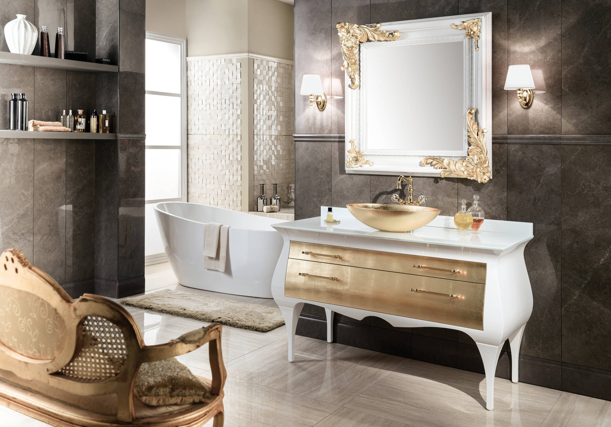 Gm Luxury Rialto 555 Master Bathroom Vanity Gold Leaf Cabinet With Vessel Sink Contemporary Bathroom Miami By Agm Home Store
