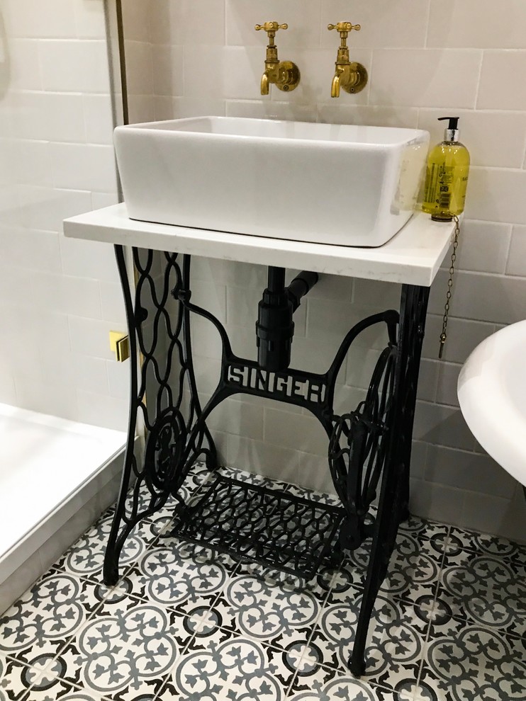 Gorgeous Bathroom with Lyon Grey Black Encaustic Cement Tiles ...