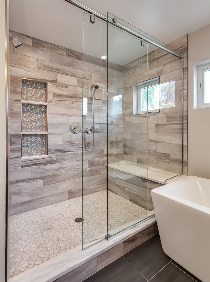 Custom Bathroom with Extra Large Shower Contemporary