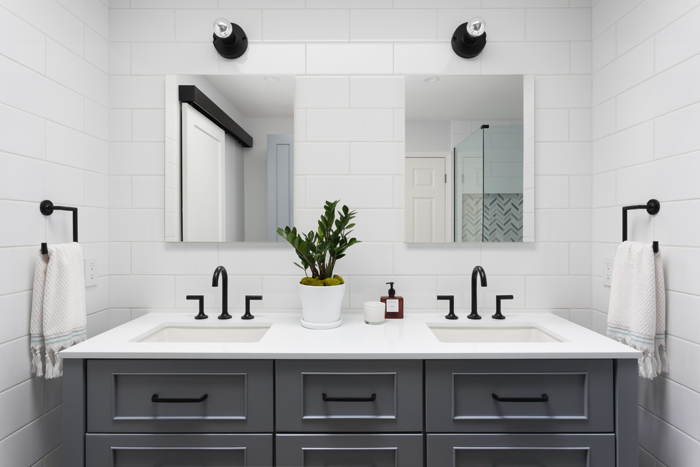 Gray + White En Suite Modern Bathroom Seattle by Kirk Riley
